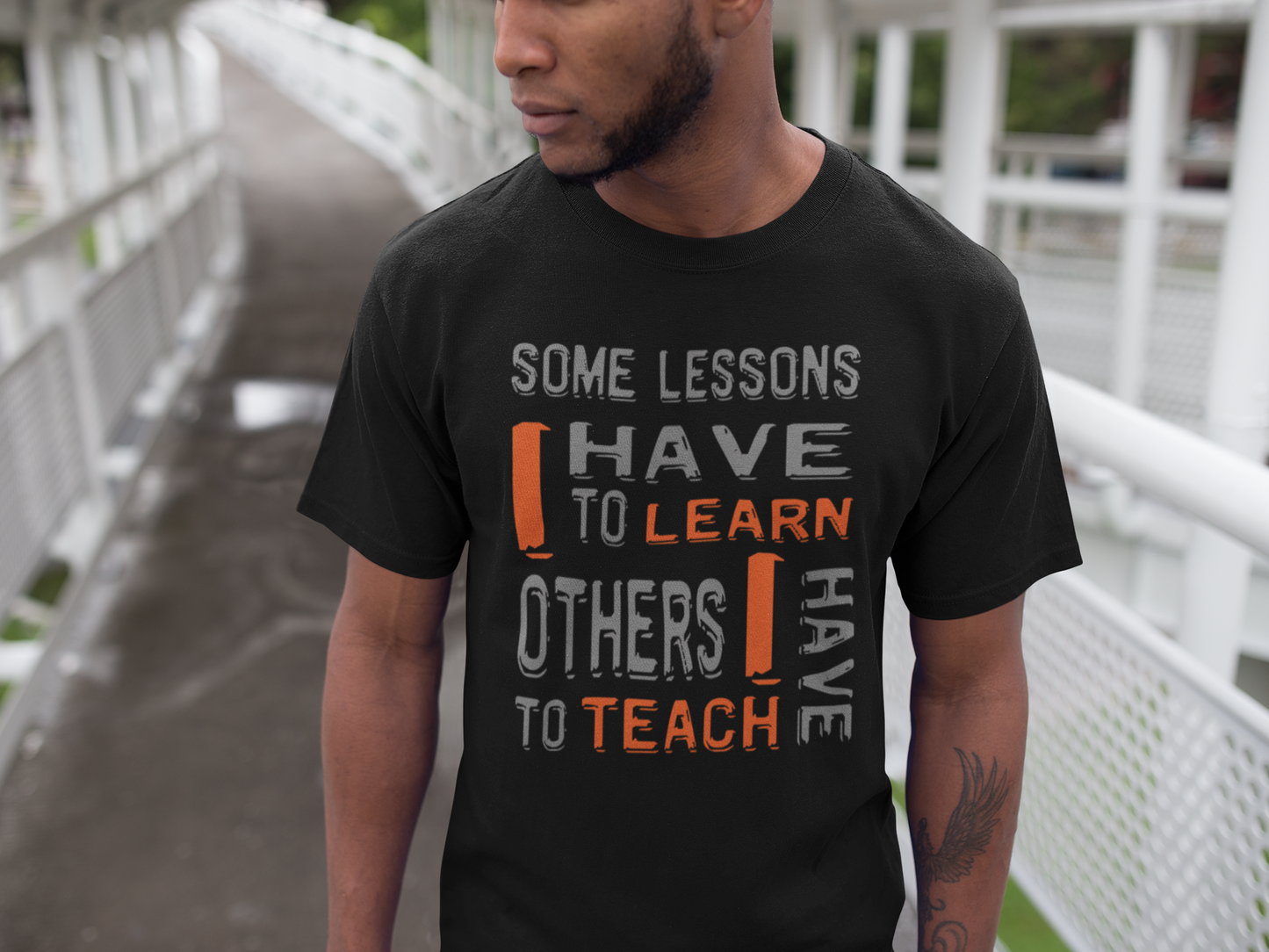 "Some Lessons I Have To Learn..." - Unisex Cotton T-Shirt (Graphic: orn/grey)