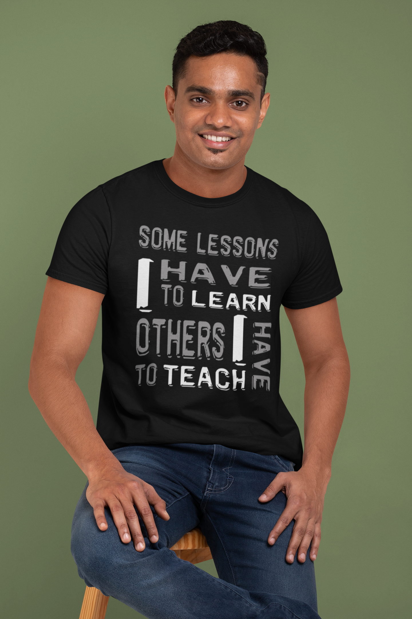 "Some Lessons I Have To Learn..." - Unisex Cotton T-Shirt (Graphic: white/grey)