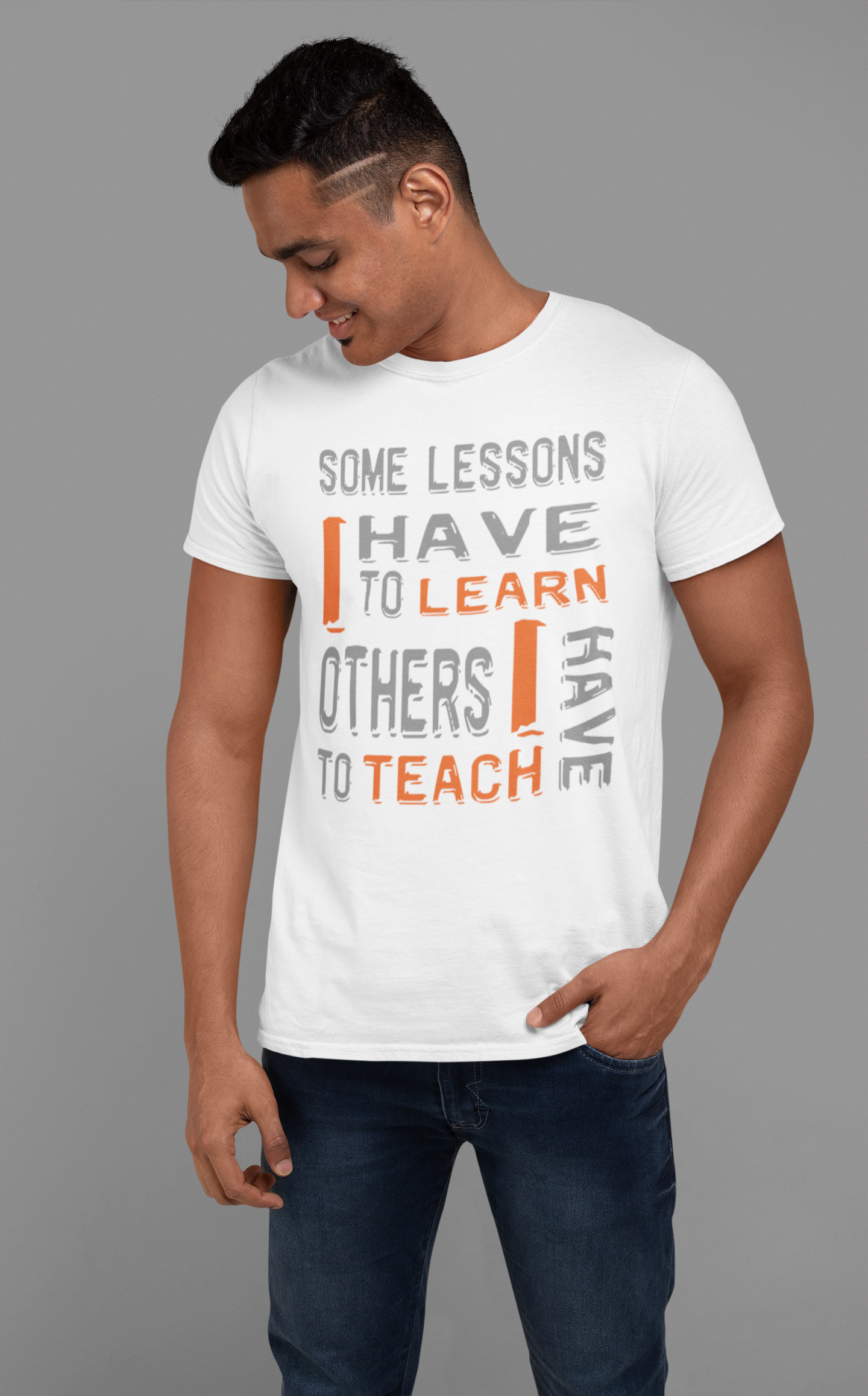 "Some Lessons I Have To Learn..." - Unisex Cotton T-Shirt (Graphic: orn/grey)