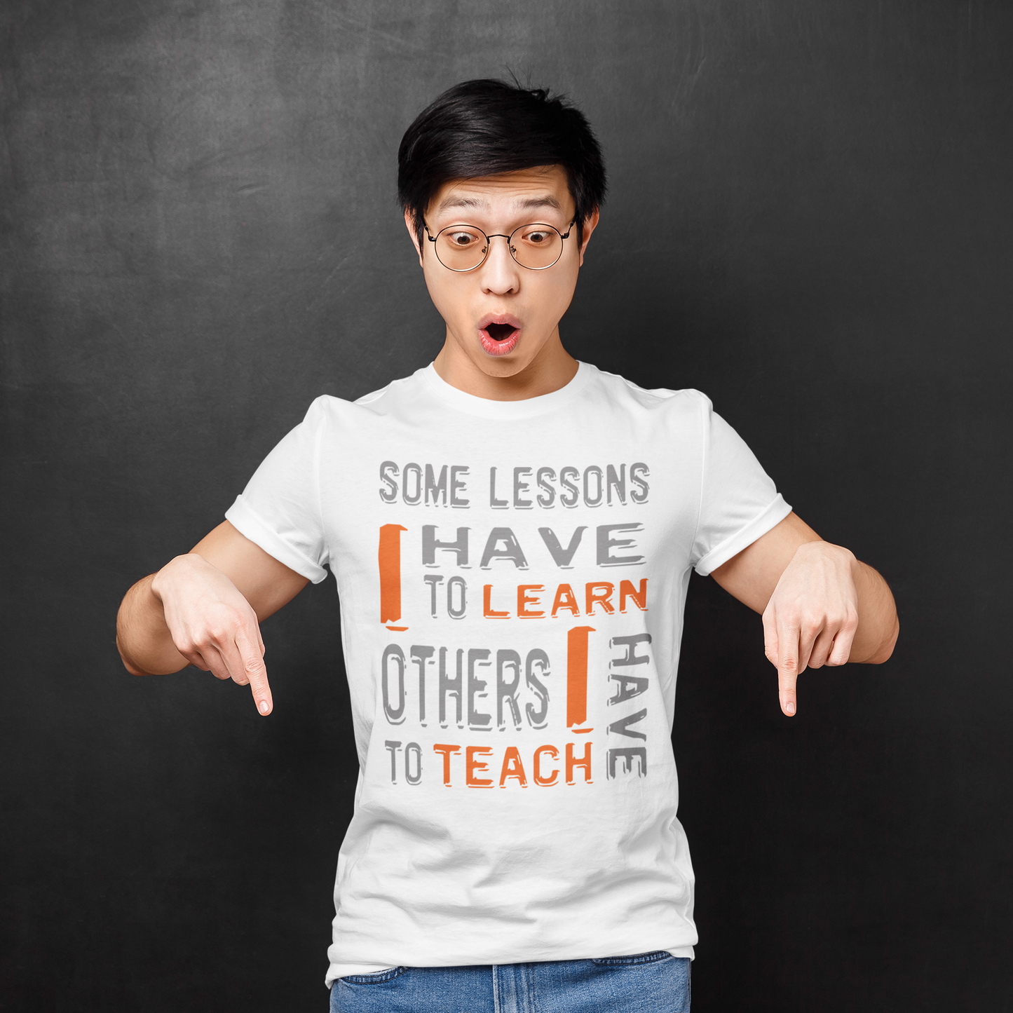 "Some Lessons I Have To Learn..." - Unisex Cotton T-Shirt (Graphic: orn/grey)