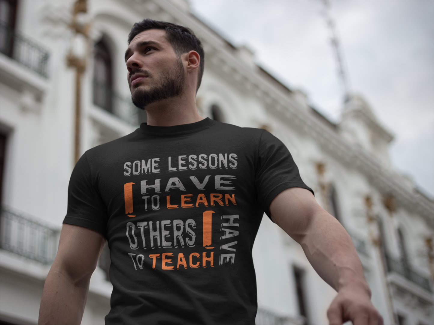 "Some Lessons I Have To Learn..." - Unisex Cotton T-Shirt (Graphic: orn/grey)