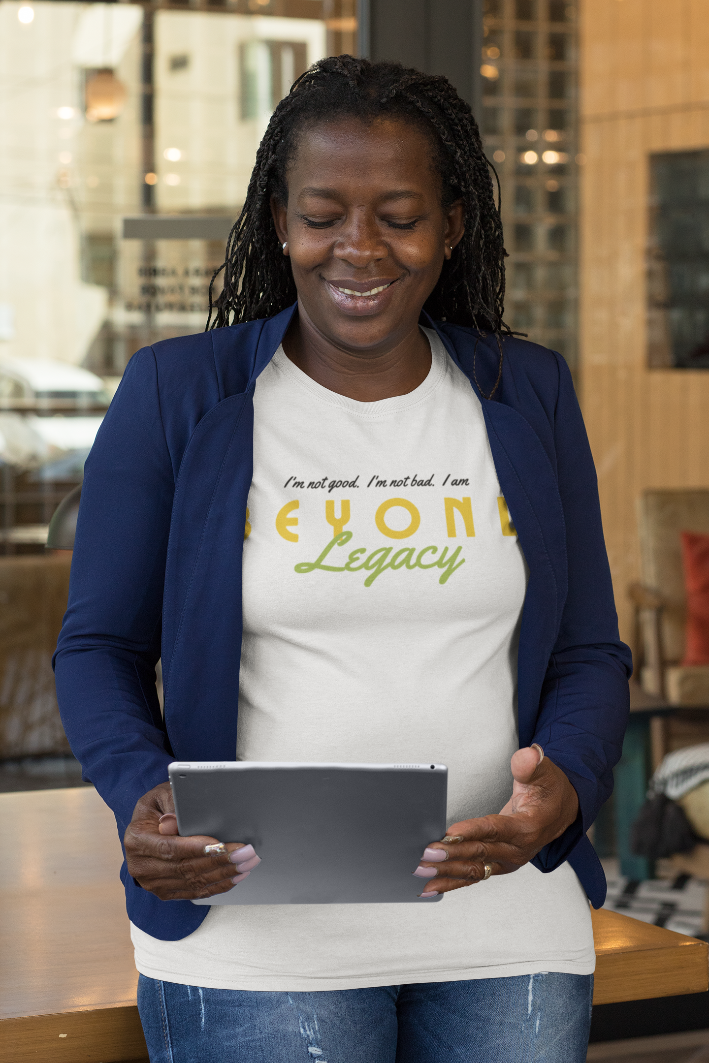 "I'm not Good. I'm not Bad. I AM Beyond Legacy" - Unisex Crew & Ladies V-Neck T-Shirt