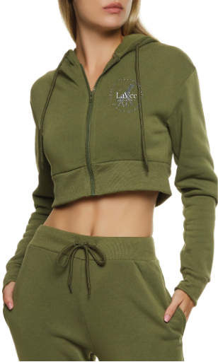 LaVee Ladies' Fleece Zip Up Cropped Hoodie - Olive