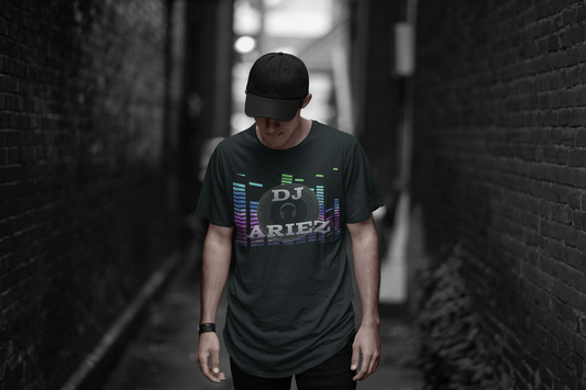 "Dj Ariez" - Men's Cotton Long Body Crew.  Graphics Front & Back