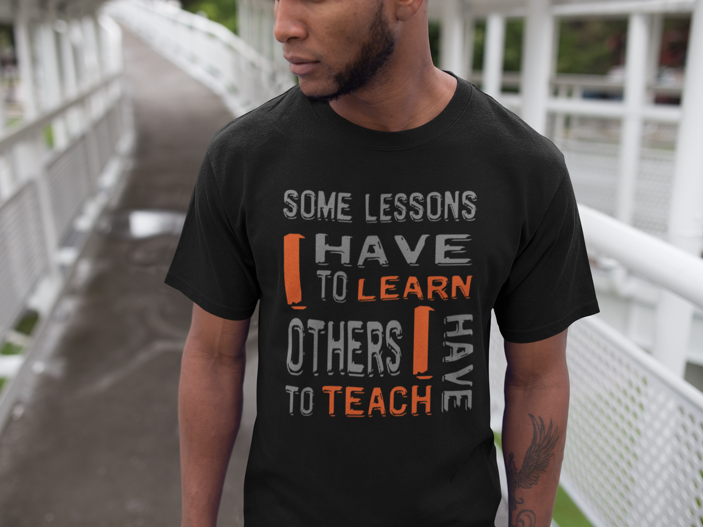 "Some Lessons I Have To Learn..." - Unisex Cotton T-Shirt (Graphic:  orn/grey)