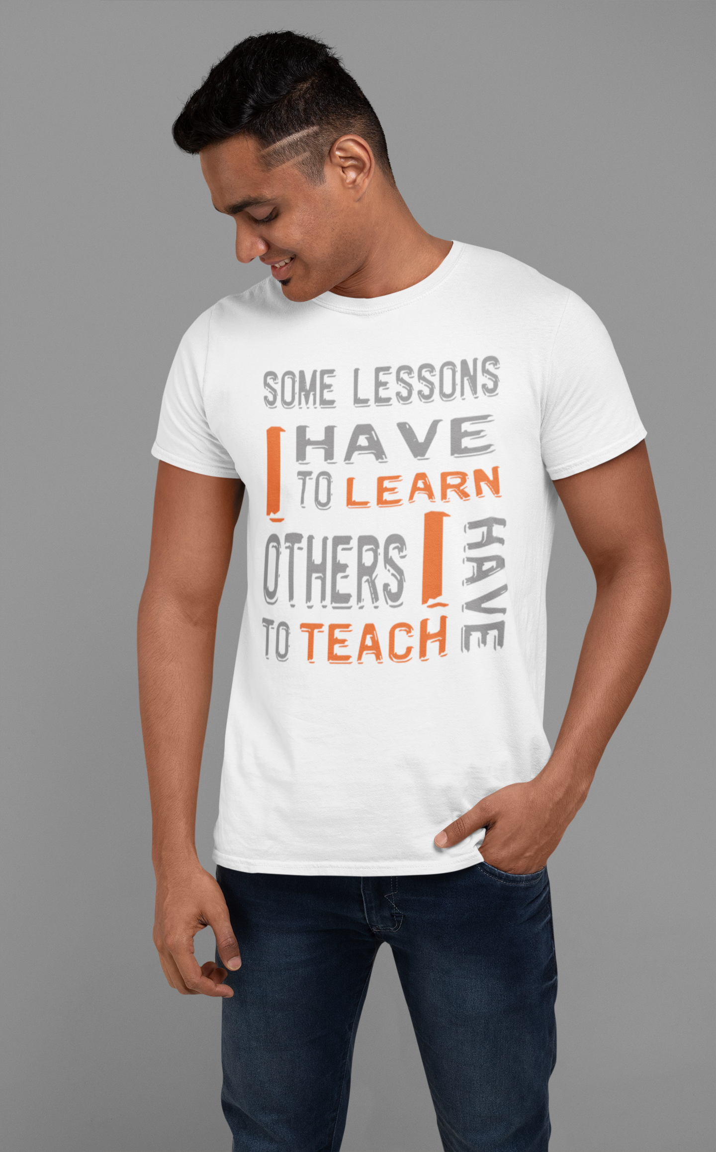 "Some Lessons I Have To Learn..." - Unisex Cotton T-Shirt (Graphic:  orn/grey)