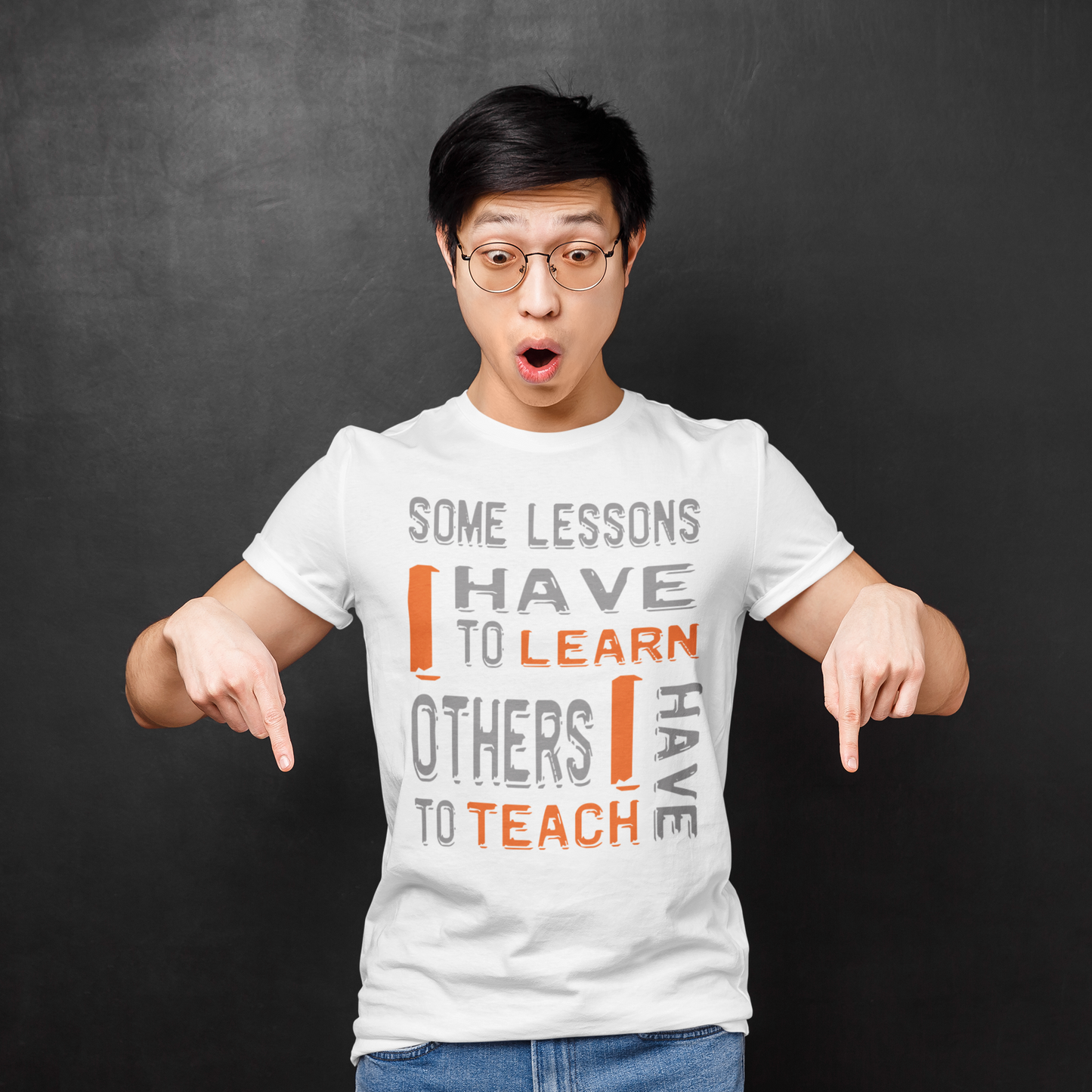 "Some Lessons I Have To Learn..." - Unisex Cotton T-Shirt (Graphic:  orn/grey)