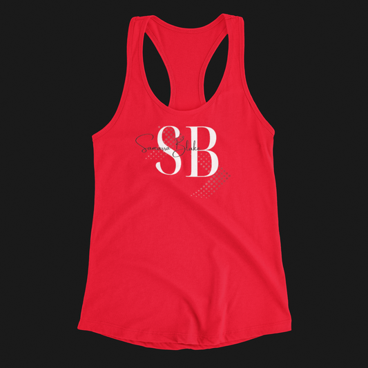 "Hurdling Barriers White_SB" Racerback Tank