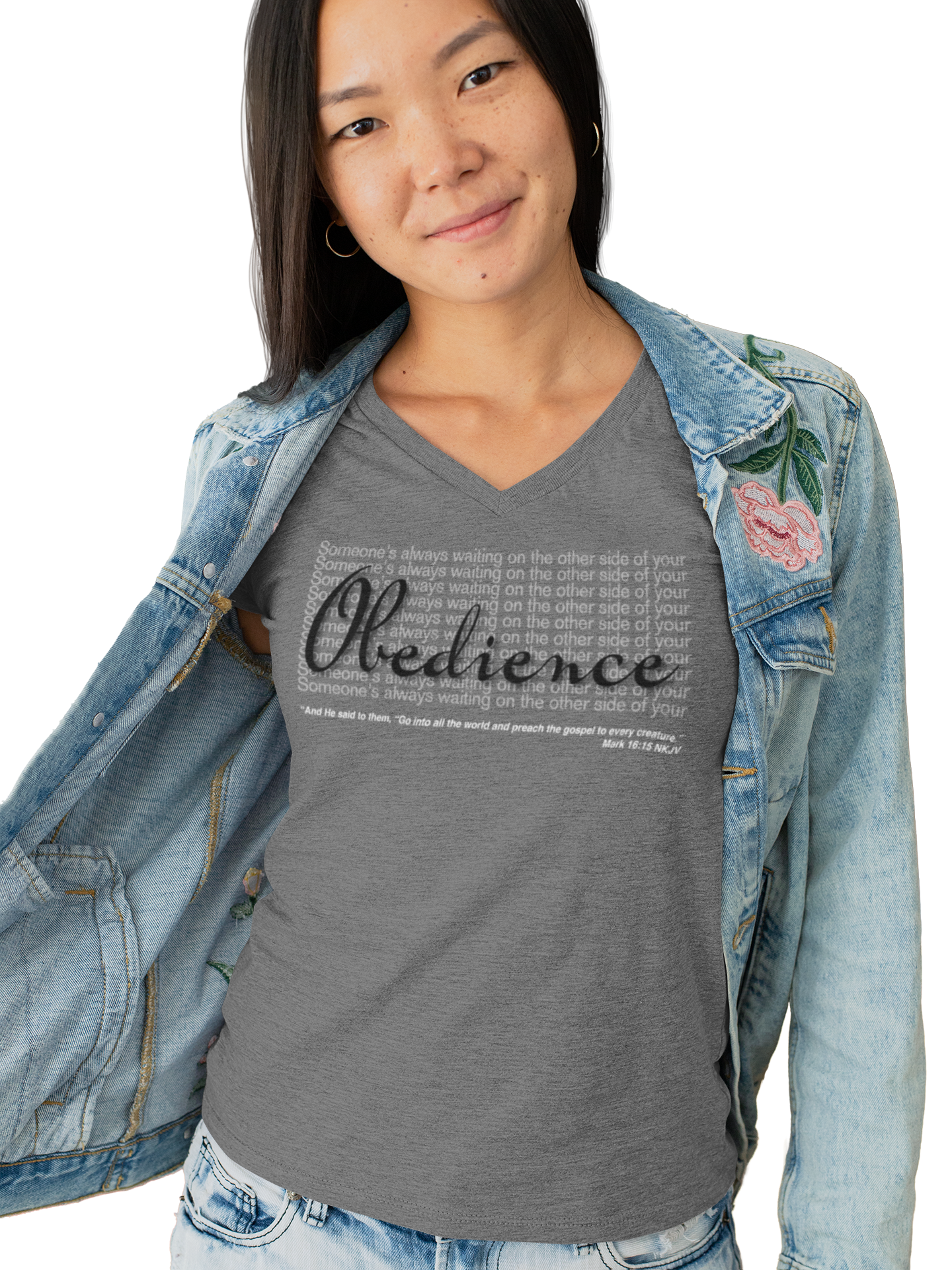 "Someone's always waiting on the other side of your obedience" - Unisex V-Neck Tee