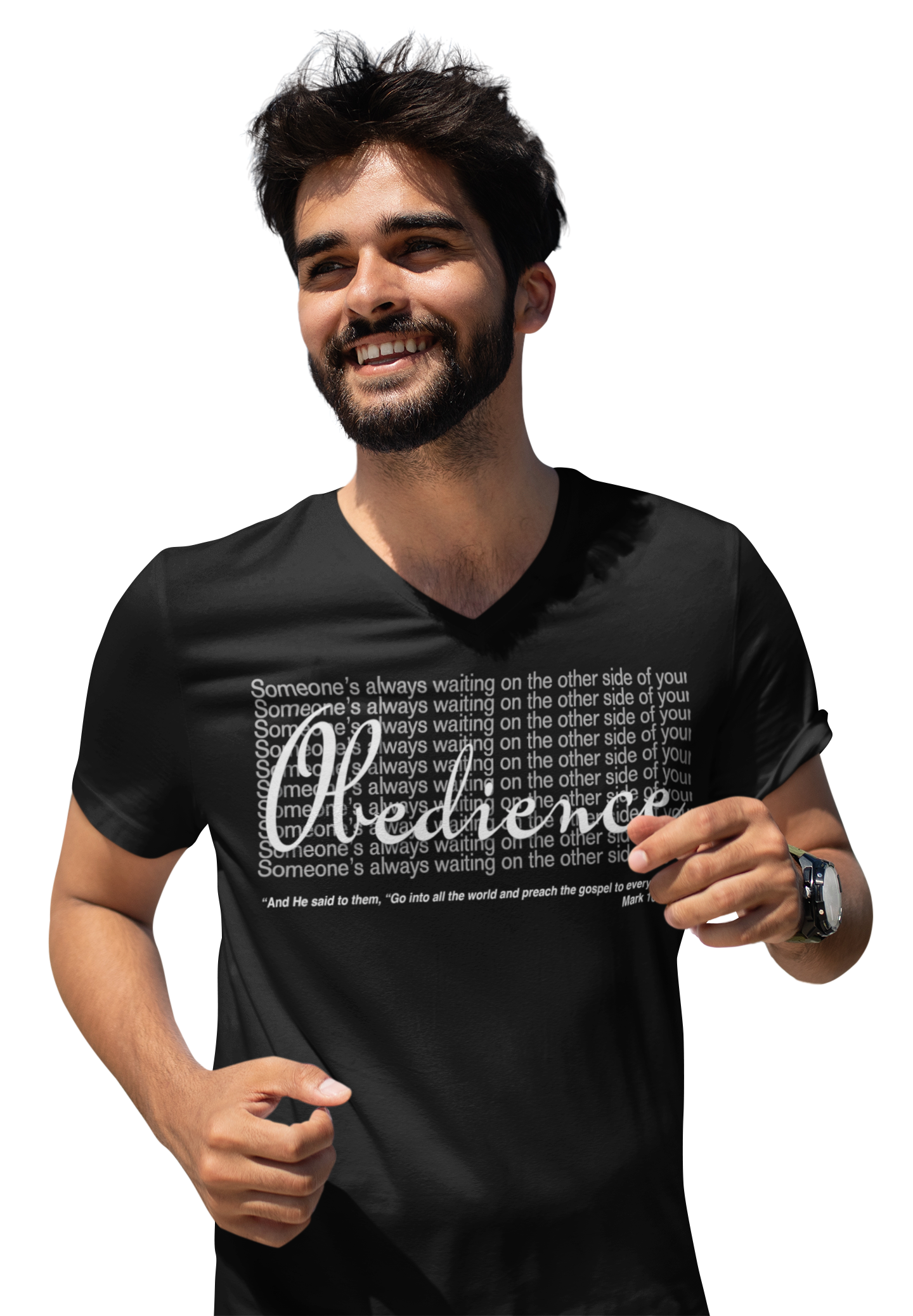 "Someone's always waiting on the other side of your obedience" - Unisex V-Neck Tee